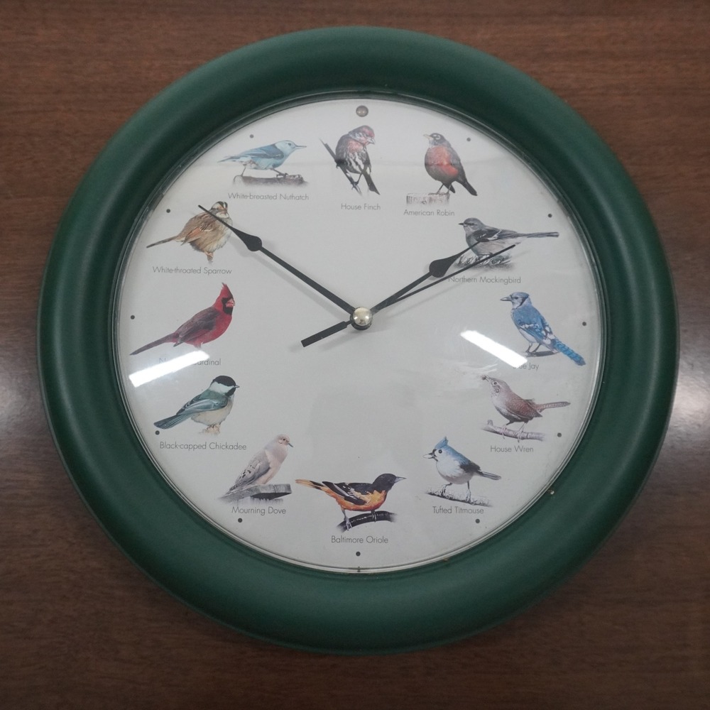 Mark Feldstein Singing Bird Wall Clock 10 Inch Green Nature Decor Sound READ